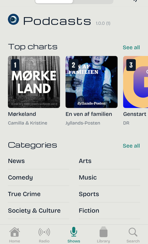 Podcast charts and categories, from Apple's directory and PodcastIndex